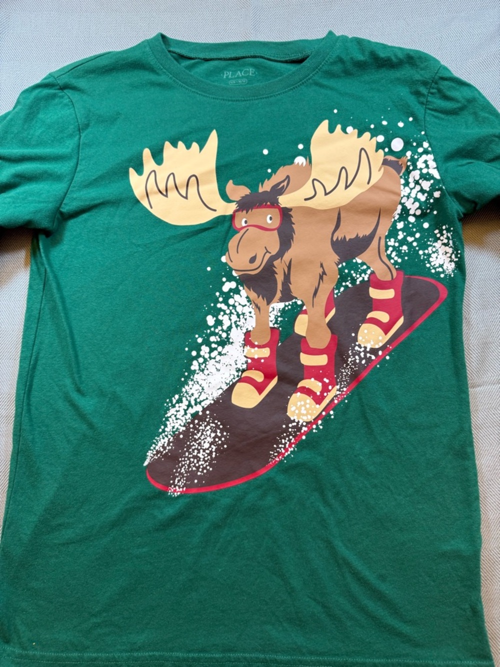 Children’s Place Green Moose Snowboard Graphic long sleeve Tee